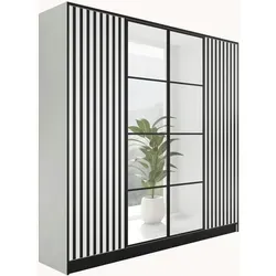 Kier Furniture Kleiderschrank, Weiß, 206.4x205x39 cm - Eleganter Drehtürenschrank für das Schlafzimmer mit 'Push To Open'-System für grifffreie Bedienung und vier Spiegel, die den Raum optisch vergrößern. Ideal für platzsparende Flure.
