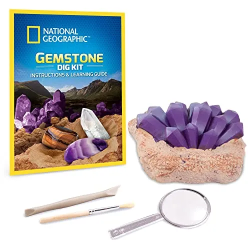 Bandai – National Geographic – Ausgrabungsset – 3 Edelsteine zum Ausgraben – Amethyst, Tigerauge und Quarz – Bildungs- und Wissenschaftsspiel – STEM – JM80559M
