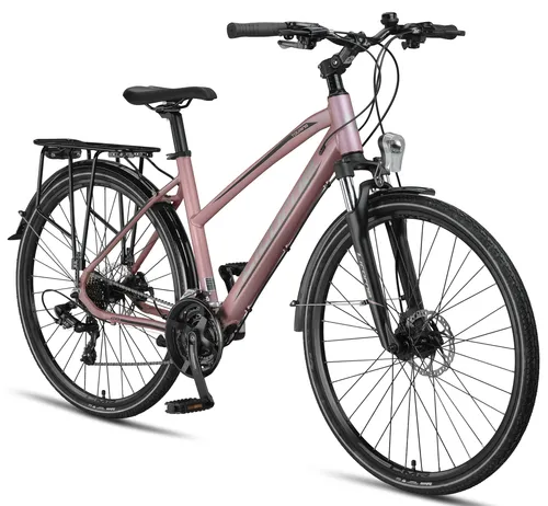 Licorne Bike Premium Touring Trekking Bike 28 Zoll - Aluminiumrahmen, Scheibenbremse, 21 Gang-Schaltung für optimalen Fahrkomfort und einzigartiges Design in Rosa