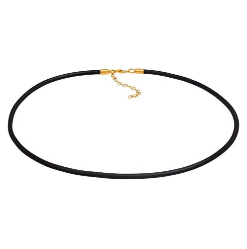 Damen Kautschuk Halskette 42 cm mit Karabiner - Modische Kette aus schwarzem Kautschuk und vergoldetem 925 Sterling Silber, ideal als Geschenk für besondere Anlässe, mit 5 cm Verlängerung für individuellen Tragekomfort.