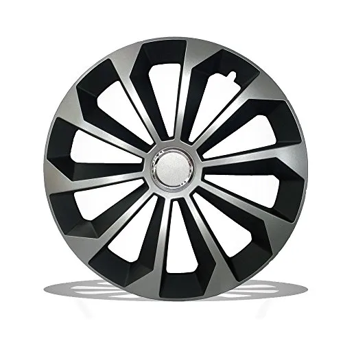 FAME Radkappen Set 14 Zoll, Schwarz/Silber - Universal 4er Set Radkappen für 14 Zoll Räder, verleiht deinem Fahrzeug einen sportlichen Look und schützt die Felgen vor Schmutz und Kratzern.