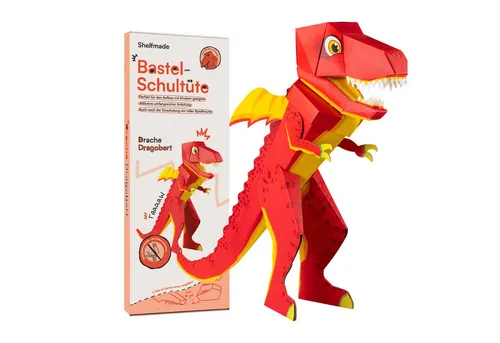 shelfmade Schultüte Drache Dagobert - Schultüte zum Selbstbasteln mit tollen Drachen- und Dino-Motiven, steht von selbst und ist wiederverwendbar als Trophäe oder Aufbewahrung.