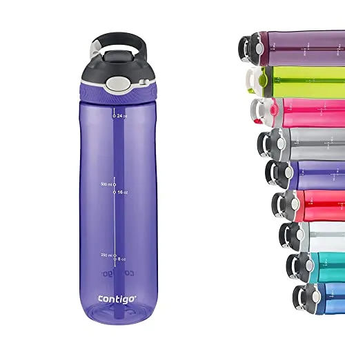 Contigo Unisex Erwachsene Trinkflasche Ashland Autospout mit Strohhalm große BPA-freie Kunststoff Wasserflasche, auslaufsicher, für Sport, Fahrrad, Joggen, Wandern, 720/1200 ml, Grapevine, 720 ml