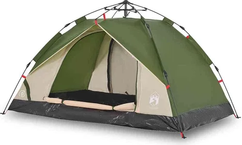 vidaXL Kuppel-Campingzelt 3 Personen Grün - Campingzelt für 3 Personen mit wasserdichtem Design und Quick-Release-System für einfachen Aufbau. Ideal für komfortable Abenteuer in der Natur.