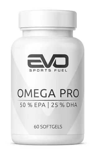 EVO SPORTS FUEL Omega Pro | 60 Kapseln | 2250mg Omega 3 pro Tagesdosis mit 1500mg EPA und 750mg DHA | unterstützt Herz, Gehirn & mehr | geprüfte Qualität | Made in Germany