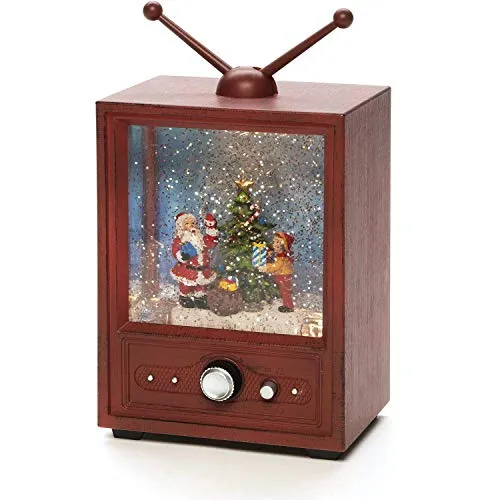 Konstsmide 4372-000EE LED Fernseher mit Weihnachtsmann und Kind - Nussknacker - Nostalgischer LED Fernseher mit bewegten Schneeflocken und 8 Weihnachtsliedern, ideal für festliche Stimmung und kreative Dekoration.