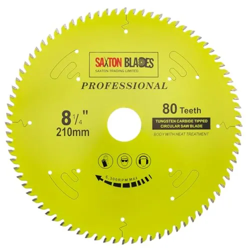 TCT21080TPRO Saxton Professional Range TCT Kreissägeblatt 210 mm x 80 T x 30 mm Bohrung, 16, 20, 25 mm, 25,4 mm Reduktionsringe kompatibel mit Evolution Festool Bosch Makita Dewalt