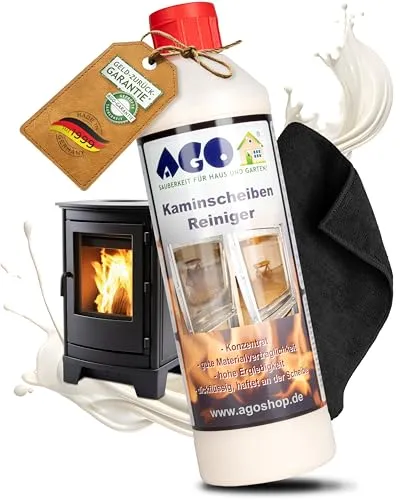 AGO® Kaminscheibenreiniger inkl. Microfasertuch I Hochwirksamer Entrußer & Glasreiniger für Kamin Backofen Grill uvm mit natürlichen Inhaltsstoffen - ohne giftige Dämpfe I Rußentferner 500 ml