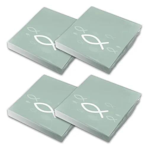 itenga Servietten Fisch 30 x 30 cm 3-lagig 80 Stück für Taufe Kommunion Konfirmation Jungen und Mädchen (eukalyptus grün)