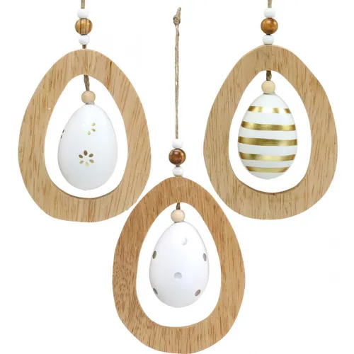 Osterei zum Aufhängen Muster Deko Eier Ostern Frühling Kunststoff Holz 12cm 3St