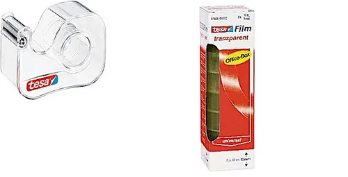 Handabroller, transparent + 8 Rollen 10 m x 19 mm Kleberollen (in Officebox ...