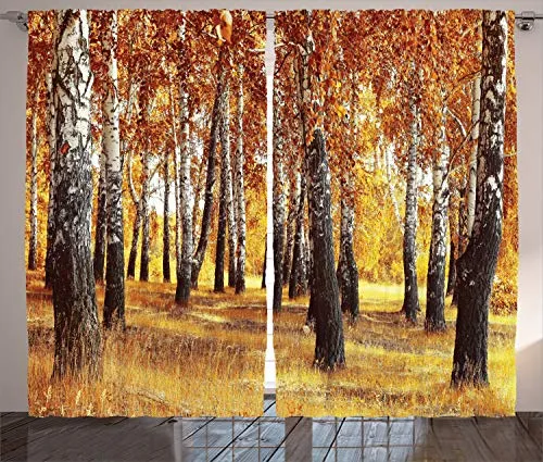 ABAKUHAUS Wald Rustikaler Vorhang, Herbst-Blätter-Entwurf, Wohnzimmer Universalband Gardinen mit Schlaufen und Haken, 280 x 225 cm, Orange Braun