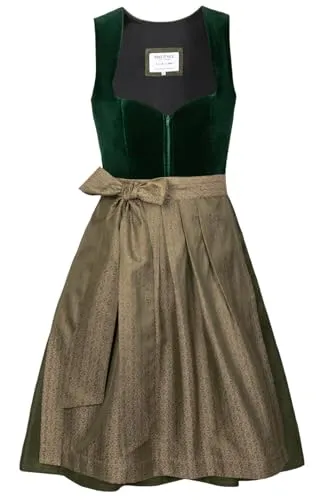 Edelnice Trachtenmode Midi Dirndl Livia Samt Grün - Hochwertiges Dirndl aus tannengrünem Samt mit Herz-Ausschnitt und feiner Kordel-Paspelierung. Bequem mit mittigem Reißverschluss, ideal für festliche Anlässe. Rocklänge ca. 66 cm.