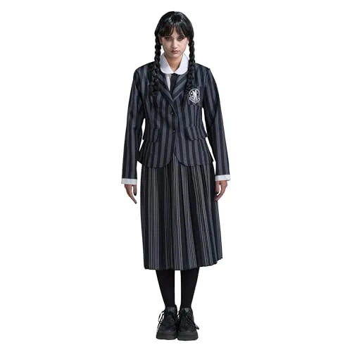 Chaks Wednesday Kostüm - Nevermore Schuluniform für Damen, 3-tlg. Set mit Jacke, Hemdeinsatz und Rock, ideal für Fasching und Halloween
