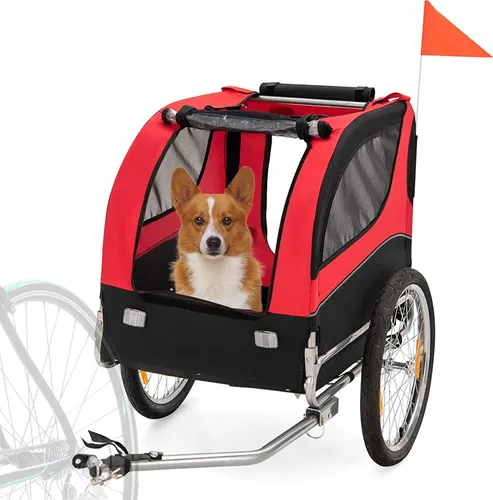 GOPLUS Haustieranhänger – Atmungsaktiver Hundewagen für mittelgroße Hunde - Robuster Fahrradanhänger mit 3 Eingängen, ideal für Ausflüge mit Ihrem Haustier. Sicherheitsfahne und Reflektoren sorgen für Sichtbarkeit. Einfach zu montieren und zu transportieren.