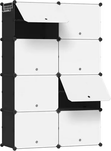Woltu Schuhregal mit 8 Fächern - Schuhschrank für 32 Paar Schuhe, modern und robust, ideal für platzsparende Schuhaufbewahrung in Schwarz und Weiß, einfache Selbstmontage.