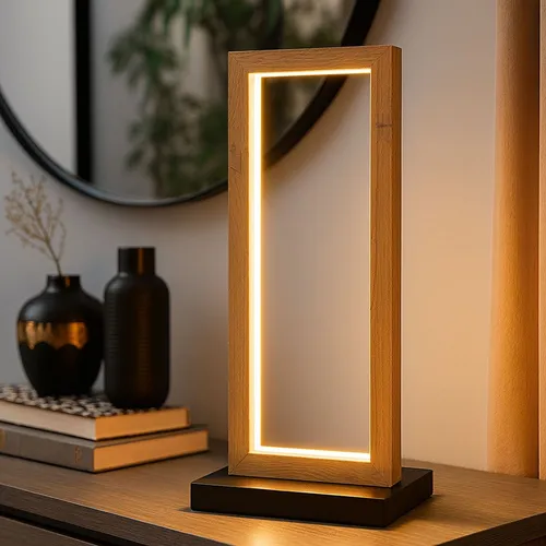 Moderne Tischleuchte in Holzoptik mit LEDs - Tischleuchte in Holzoptik, ideal für eine gemütliche Atmosphäre. Mit Wipp-Schalter und energiesparenden 12W LEDs für warmweißes Licht (3000K). Perfekt für Schreibtisch oder Schlafzimmer.