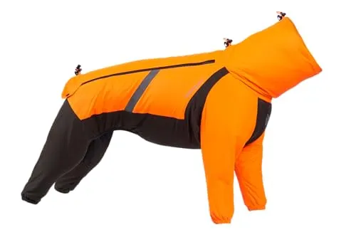 Non-Stop Dogwear Fjord Regenmantel Overall – Wasserdicht, Reflektierend, Orange-Schwarz - Hochwertiger wasserdichter Hundemantel mit reflektierenden Details für mehr Sicherheit. Der ergonomische Schnitt sorgt für optimale Bewegungsfreiheit und Komfort. Ideal für jedes Wetter!