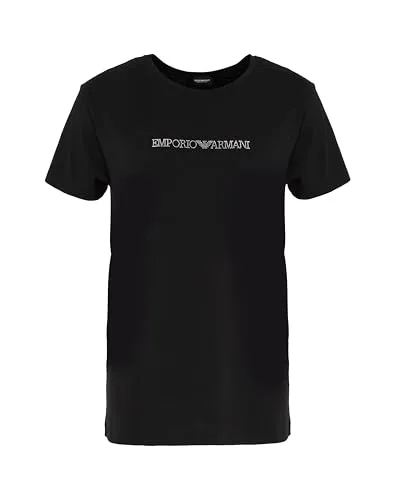 Emporio Armani Damen Essential Cotton T-Shirt - Rundhalsausschnitt, Schwarz, XL - Hochwertiges T-Shirt aus Baumwolle mit Rundhalsausschnitt, ideal für lässige Outfits. Teil des Armani Sustainability Projects für umweltbewusste Mode.
