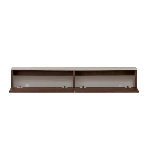 Stilvoller TV-Ständer 140 cm | Travertin- und Walnuss-Finish, Wandhalterung inklusive