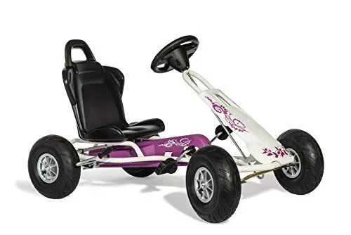 Ferbedo Go Air Runner Gokart in Weiß/Pink mit Soundlenkrad - Tretfahrzeug für Kinder von 3 bis 8 Jahren, ausgestattet mit hochwertigem Soundlenkrad und Luftreifen für ein optimales Fahrerlebnis.