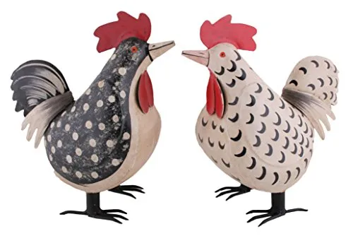 Dekorativer Deko-Hahn aus Metall - Garten-Deko in creme-schwarzgrau - Figuren, Skulpturen & Statuen - Dieser große, bemalte Deko-Hahn bringt Farbe und Stil in Ihren Garten oder Wohnraum. Höhe ca. 35 cm, ideal für kreative Akzente.