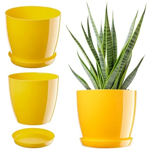 KADAX Blumentopf mit Untersetzer Ø 20 cm, Gelb Pflanzkübel für Innen- und Außenbereich, ideal für Wohnzimmer, Balkon, Bad oder WC – lebendige Farben bringen Frische in jeden Raum