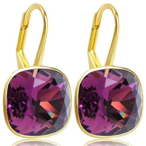 Ohrringe Gold 925 Sterling Silber Marken Kristalle Rot Amethyst Klappverschluss Ohrhänger NOBEL SCHMUCK