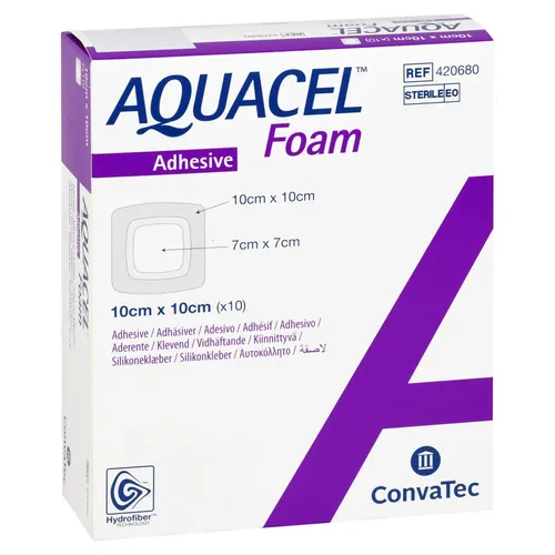 AQUACEL Foam adhäsiv 10x10 cm Verband