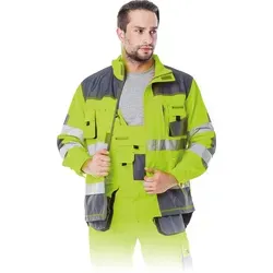 Arbeitsjacke mit Reflektoren XXL neongelb - Outdoorjacke mit hervorragender Sichtbarkeit, ideal für Straßenbau und Reinigungsarbeiten. Atmungsaktiv, mit praktischen Taschen und hohem Tragekomfort.
