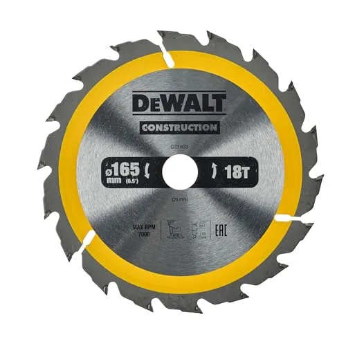 Dewalt Construction Bau-Kreissägeblatt für Handkreissägen DT1933 (165/20, 18WZ, 20°, für schnelle Schnitte auf Handkreissägen, extrem robust & nagelfest)