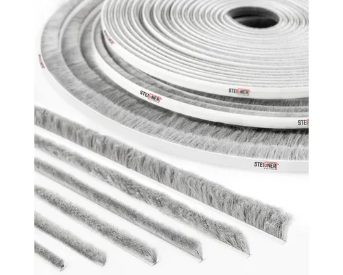 STEIGNER Duschdichtung Bürstendichtung selbstklebend 4mm Bürstenhöhe Türdichtung 5m Länge, L: 500 cm