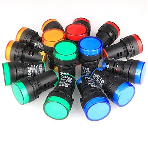 GUUZI 16 Stück Kontrollleuchte Rot/Gelb/Blau/Grün 22mm LED Pilot Panel AC 220V-380V 20mA Signallampe (Jede Farbe 4 Stück)