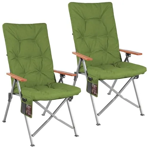 Homecall Campingstuhl Faltbar 150kg Belastbar Hochlehner Luxus Klappstuhl Camping Stuhl mit 4 Positionen Verstellbar mit 4,5cm Dicke Gepolstert Angelstuhl für Garten Balkon Wohnmobil (2, Grün)