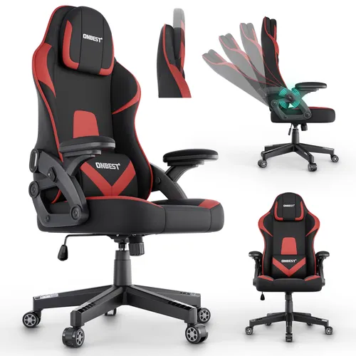 Onbest Gaming-Stuhl 150kg, ergonomisch mit Lordosenkissen - Ergonomischer Gaming-Stuhl für bis zu 150kg, ideal für lange Sessions. Verstellbare Rückenlehne und Armlehnen bieten optimalen Komfort und Unterstützung.