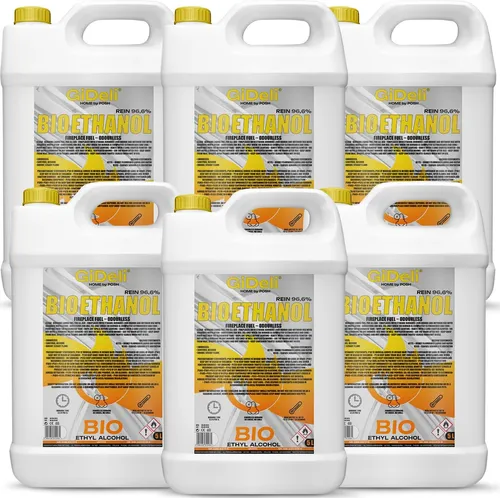 GiDeli Bioethanol 30L, 96,6% – Sauber brennender Kaminbrennstoff - Allzweckreiniger – Hochwertiger Bioethanol mit 96,6% Reinheit, nahezu geruchlos und ideal für Innen- und Außenkamine, sorgt für ein angenehmes Ambiente ohne störende Gerüche.