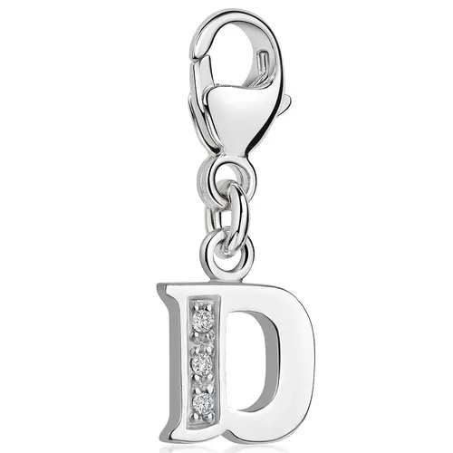 MATERIA D Buchstabe Charms Anhänger Silber 925 mit Zirkonia - Charm-Anhänger aus hochwertigem 925er Silber, verziert mit funkelnden weißen Zirkonia-Steinen – ideal für personalisierte Armbänder oder Ketten.