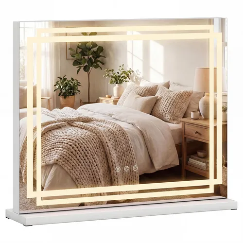 COSTWAY LED Beleuchteter Schminkspiegel mit Touch-Steuerung - Stylischer Kosmetikspiegel mit 3 dimmbaren Lichtmodi und integrierter Speicherfunktion. Perfekt für eine individuelle Schönheitsroutine in Schlafzimmer oder Badezimmer. Robuster Metallrahmen sorgt für Stabilität und Langlebigkeit.