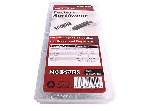 edi-tronic Zugfeder Druckfeder Spiralfeder Sortiment 200-Teilig im Sortimentskasten Set