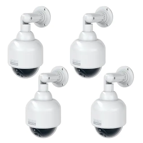 BASI Überwachungskamera Attrappe Dummy Kamera - 4-tlg. Set mit Blinklicht - Überwachungskameras - Täuschend echte Dummy-Kamera mit rot blinkendem LED-Licht für effektive Einbruchabschreckung. Ideal für Innen- und Außenbereiche, kabellos und leicht zu montieren.