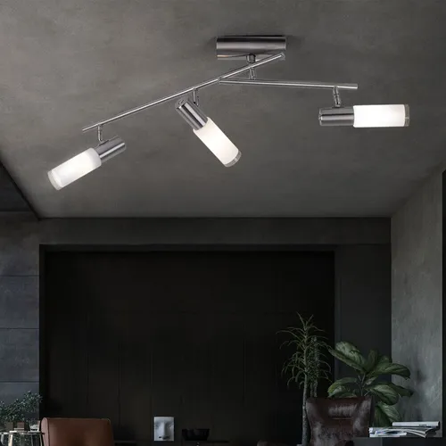 Wohnzimmerleuchte Deckenleuchte Lampe Spotleuchte Spots flexibel Stahl Glas weiß