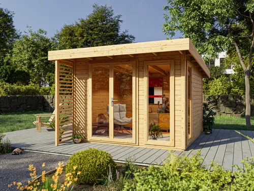 Gartenhaus Homeoffice Arvo 28 mm - Modern und Praktisch - WOODTEX Gartenhaus Homeoffice Arvo 28 mm: Ideal für Ihr Homeoffice im Garten! Mit lichtdurchflutetem Design und robuster Bauweise aus naturbelassenem Fichtenholz bietet es Komfort und Stil für produktives Arbeiten.