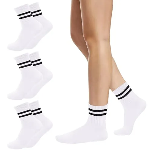 Risipu 3 Paar Tennissocken Sportsocken Lange Baumwollsocken Atmungsaktive Crew Socken für Damen