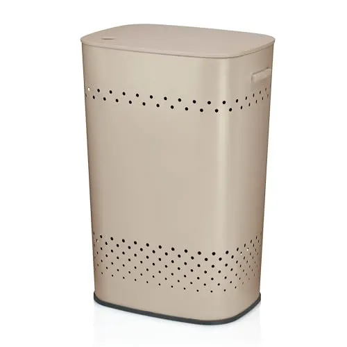 kela Sitz- Wäschekorb MALAGA, Beige Metallkorb mit Deckel - Stilvoller Wäschesammler: Der robuste kela MALAGA Wäschekorb aus Metall bietet gute Luftzirkulation, ist als Hocker nutzbar und verhindert unangenehme Gerüche. Maße: 39,5 x 29,5 x 57,5 cm.