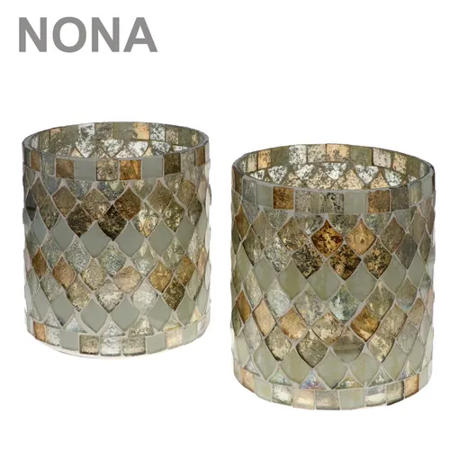NONA RAJA 2234 - 9x10cm - 2x Mosaik Teelichtglas Kerzenglas Windlicht Mosaikglas