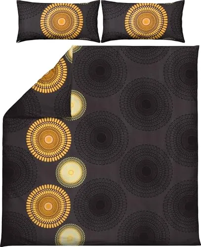 REDBEST Bettwäsche Biber Mandalas anthrazit-gelb Größe 40x80 cm / 200x200 cm - mollig warm, temperaturausgleichend, mit Reißverschluss