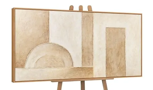 YS-Art Moderne bilder mit Rahmen Acryl Gemälde auf Leinwand handgemalt Beige Abstraktion Wandbild Wohnzimmer modernes Wohndekor Bilder Büro echtes Kunstwerk 160x80 cm