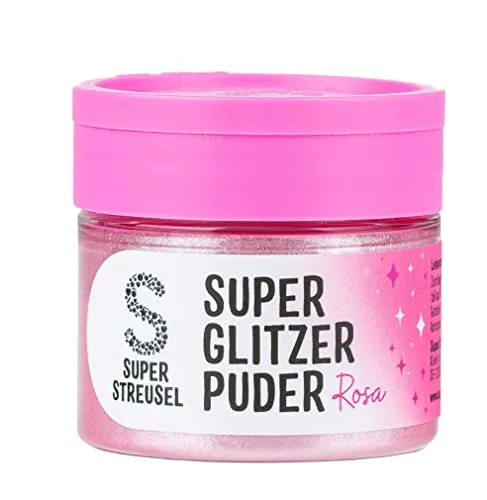 Super Streusel SuperGlitzerPuder Rosa | Essbarer Glitzer für Getränke, Kuchen, Torten Glitzer | Glitzerpulver Rosa | Rosa Pulver | Rosa Glitter Pink Glitzerstaub