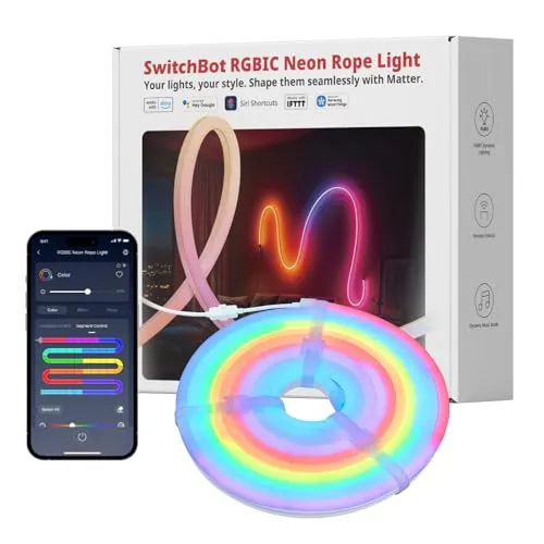 SwitchBot RGBIC Neon Rope Light, 5M Neon LED Strip Kompatibel mit Matter