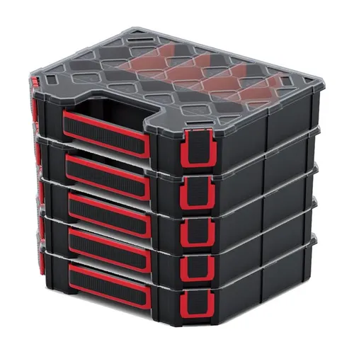 Kistenberg Tager Organizer Trenner KTG30256S - 5er Set - Praktisches 5er Set aus Kunststoff mit entnehmbarem Organizer und Griff, ideal zur strukturierten Aufbewahrung von Werkzeugen. Maße: 284 x 243 x 60 mm, Farbe: Schwarz.